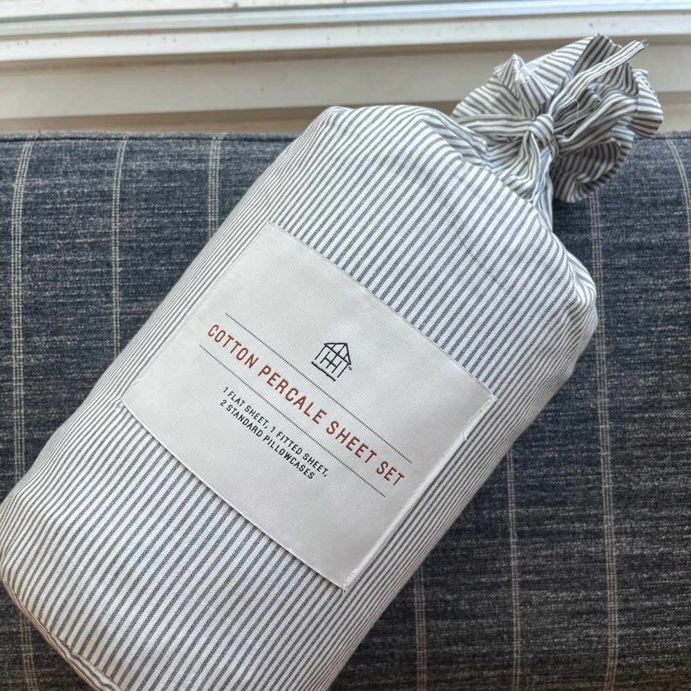 Hearth & Hand Cotton Percale Sheet Set - Gray Stripes